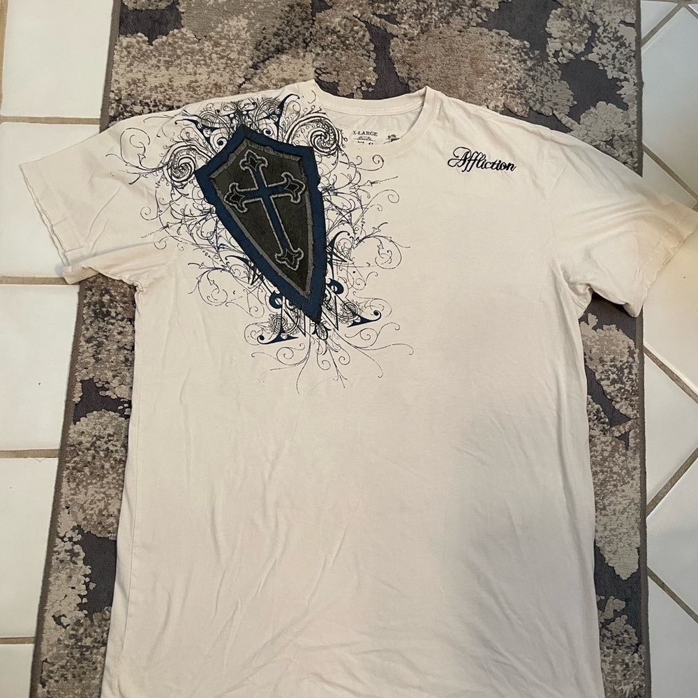 Affliction Mens White Graphic T shirt